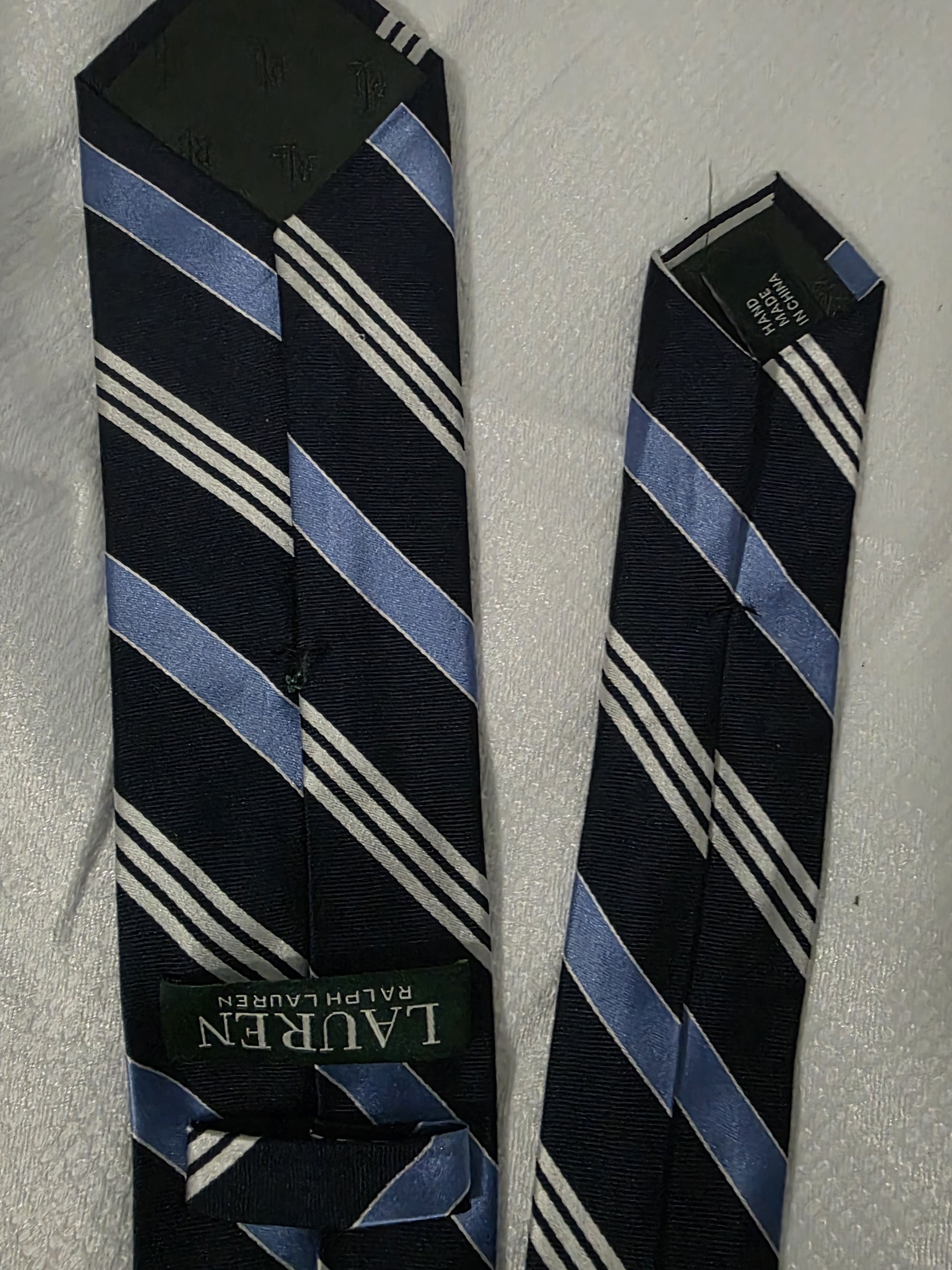 Ralph Lauren Navy Light Blue  White Diagonal Stripe Silk Tie